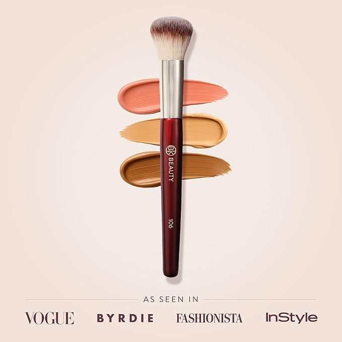 BK BEAUTY 106 ROUND FOUNDATION BRUSH – Dense Dome Shape for Liquid & Cream Foundation, Seamless Streak-Free Application, Multi-Use Face Makeup Tool