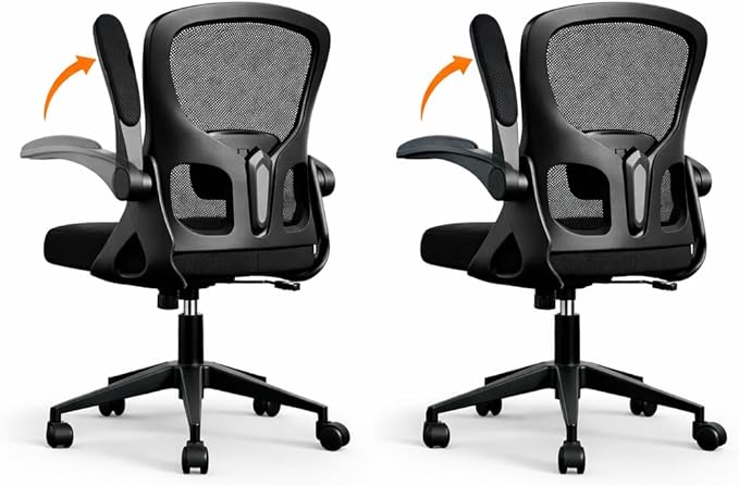 Office Chair Ergonomic Desk Chair, Adjustable Lumbar Support Rolling Swivel Comfy Chair with Space-Saving Flip Up Armrests,Mesh Gaming Chair for Business Work Office & Home, Black 2pcs
