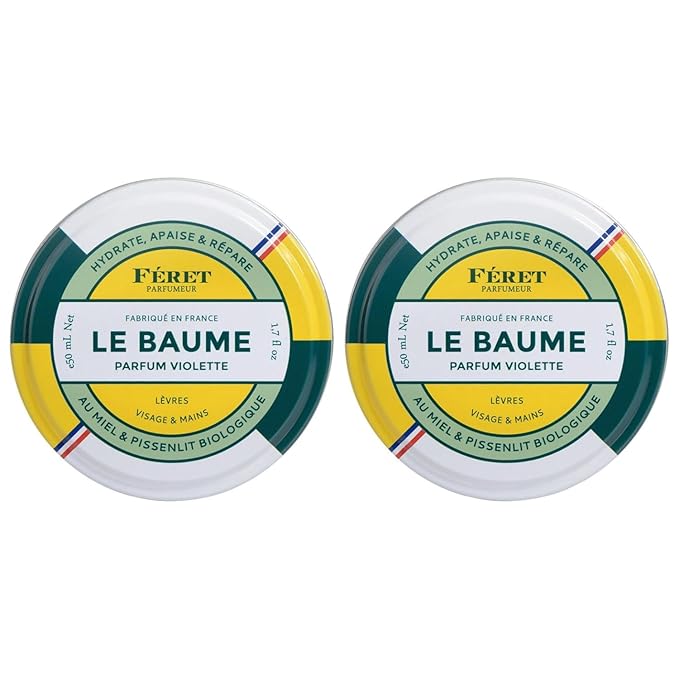 Feret Parfumeur Le Baume Multi-Purpose Balm – Deeply Hydrating Moisturizer for Dry Cracked Skin, Lips & Cuticles - Natural Lip Balm with Shea Butter & Honey -Made in France - Pack 2-50ml/1.7 Ounce