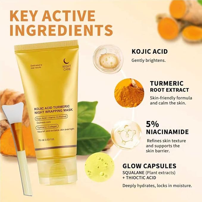 kojic Acid Turmeric Night Wrapping Hydration Mask Brightens & Defends Against Skin, Improves Skin Texture Glowing Skin