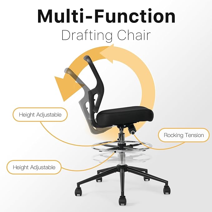 Armless Office Desk Chair Height Adjustable, Ergonomic High Back Mesh Task Chair, Rolling Office Stool for Small Spaces, Computer, Study,Sewing & Drafting - Black