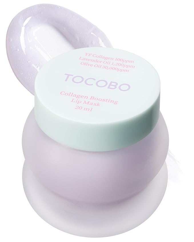 TOCOBO Collagen Lip Mask – Fermented Collagen Overnight Lip Sleeping Mask with Peptide & PHA | Korean Vegan Treatment for Dry, Aging Lips | Balm-to-Oil Plump-Looking Care, Lavender Scent | 0.68 oz
