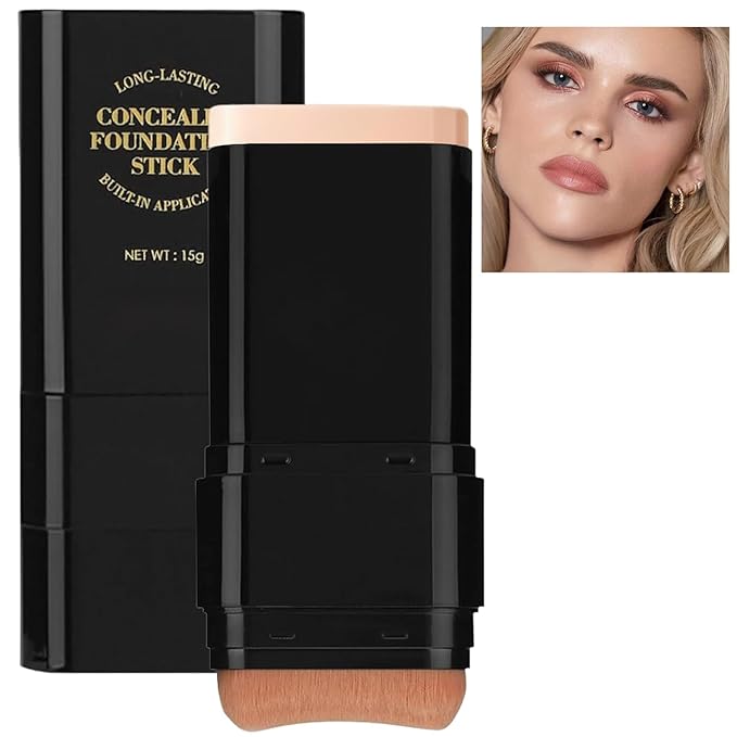 Foundation Stick, 2 in 1 Dual-Ended Long-Wear Concealer Foundation Stick, Concealer Contour Sticks with Brush, Full Coverage for Dark Circles & Blemishes, Matte Finish for Face Makeup 02#NATURAL
