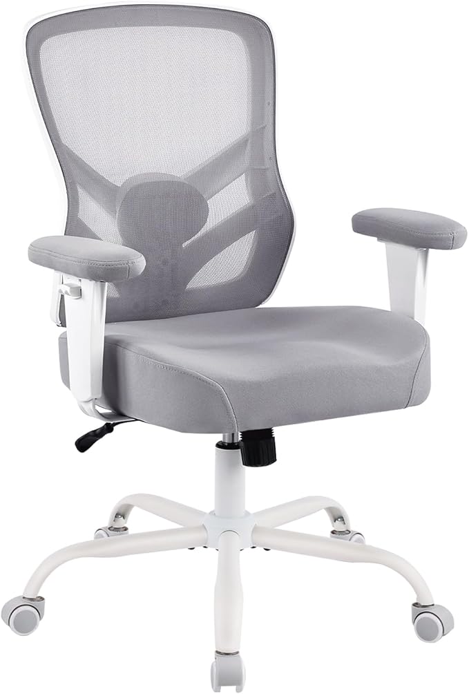 YFO Ergonomic Office Chair, Mesh Computer Desk Chair with Adjustable Back Lumbar Support and Armrests, Comfy Executive Rolling Swivel Task Chair for Home Office, Grey
