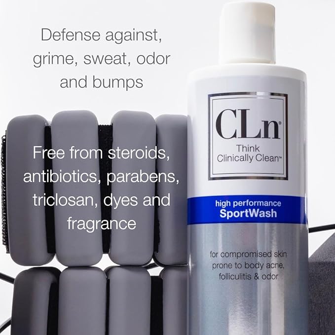 CLn® SportWash – High-Performance Sport Body Wash, For Men & Women Prone to Body Odor, Foot Odor, Ringworm, Folliculitis, & Back Acne, Fragrance-Free & Paraben-Free, 12 fl. oz. (Pack of 2)
