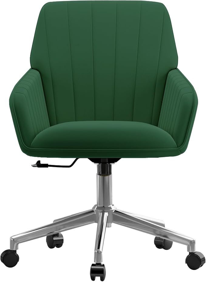 YISHENG Velvet Office Desk Chair with Silver Base, with Wheels,Modern Height Adjustable 360 Degree Swivel Upholstered Vanity Chairs with Arms for Living Room Bedroom,Green