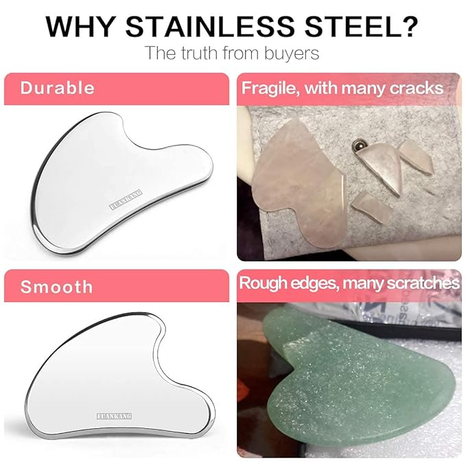 Gua Sha Facial Tools with Travel Pouch Stainless Steel Scraping Massage Tool for Face