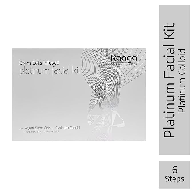 Raaga Professional Platinum Facial Kit, 6 Steps | with Facial Cleanser, Exfoliator, Toner, Serum, Gel & Peel off Mask | Intense Hydration, Reduces Dryness