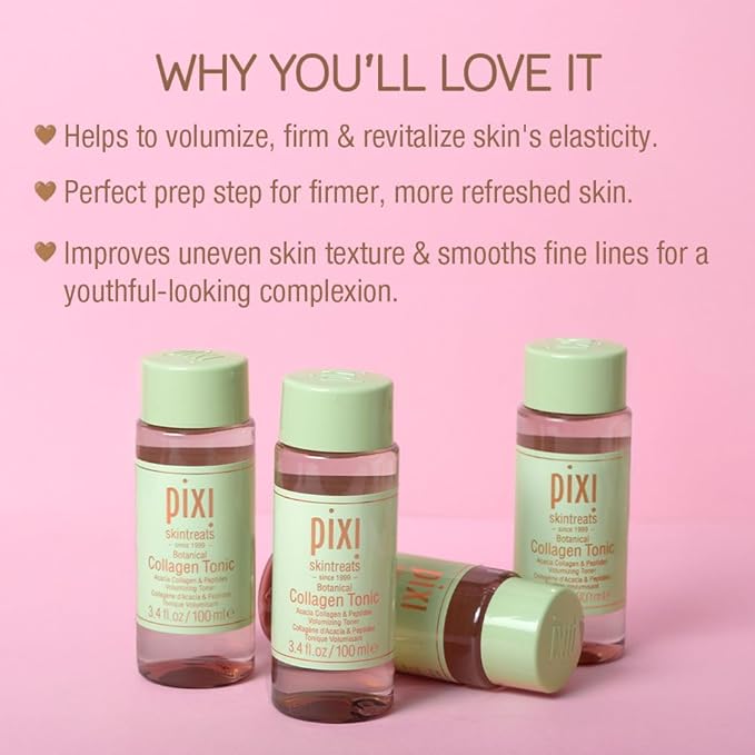 Pixi Botanical Collagen Tonic, Volumizing & Hydrating Toner, Enhanced with Peptides & Botanicals to Firm & Revitalize, Alcohol-Free Daily Moisturizing Toner, 100 ml / 3.4oz