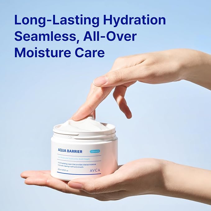 AVCA Aqua Hyaluronic Acid Daily Moisturizer 200ml(6.76 fl. oz) – Ceramide Barrier Support Cream for Dry Skin, Lightweight Rich Texture