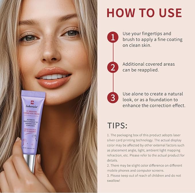 Corlo CC Cream, Color Correcting Cream with SPF 25, Even Skin Tone Makeup and Skin Care, Hydrating Serum Coverage Lightweight Foundation, Invisible Pores Concealer (Purple, 0)