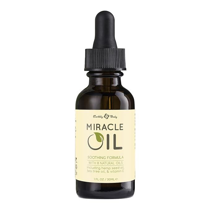 Earthly Body Miracle Oil, 1 fl. oz. - 100% Natural Tea Tree Oil, Hemp Seed Oil & Vitamin E - Moisturizer, Calms Skin Irritations, Helps Smooth Wrinkles - Gluten Free, 100% Vegan