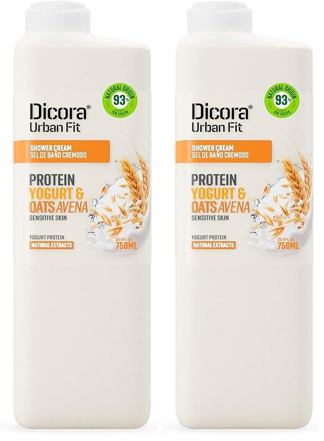 Dicora Urban Fit Shower Cream - Hydrating In Shower Body Lotion - Wet Shower Moisturizer for Sensitive Skin - Protein Yogurt and Oats Avena - 25.4 oz (Pack of 2)
