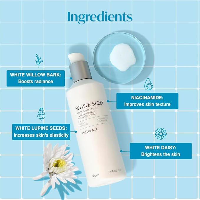 The Face Shop White Seed Brightening Toner with Lupin Seed, Daisy, Niacinamide, Moisturizing & Brightening