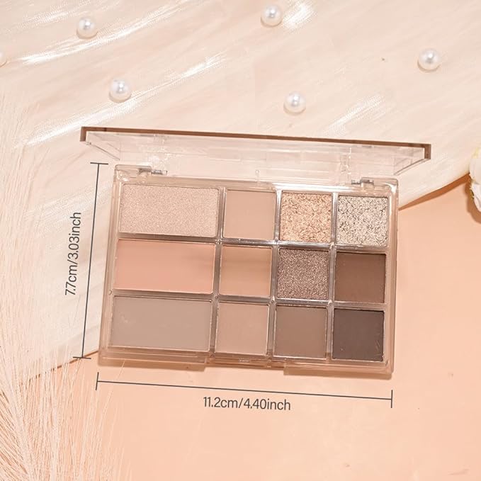 SUAKE Nude Pink Eyeshadow Palette, Matte & Shimmer, High Pigmented 12 Colors Brown Purple Eye Shadow Primers for Eye Makeup, Korean Powder Palet de sombras de ojos (01# Caramel Brown)