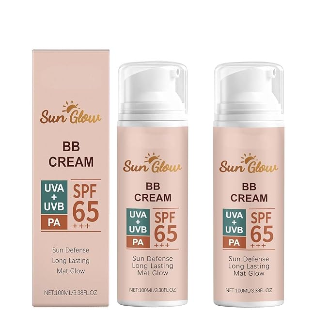 Sun Glow BB Cream Sun Defense Long Lasting Mat Glow, SPF 65, Lightweight Daily Face Sunscreen & Makeup Base, Non-Greasy, Water-Based Formula (1, Pink)