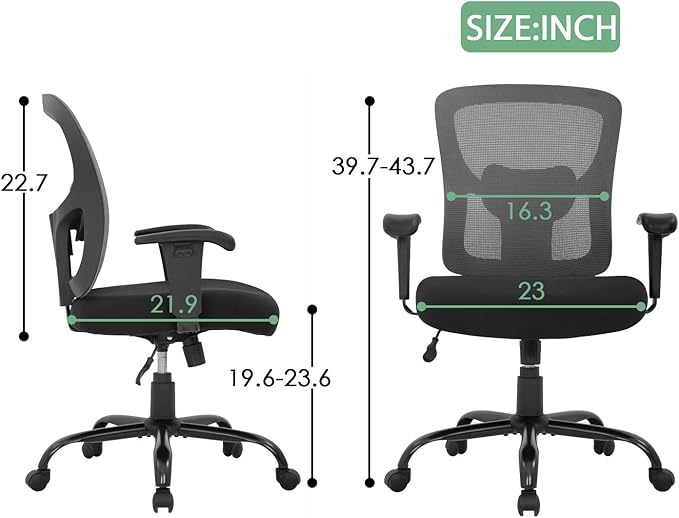 BestOffice Big and Tall Office Chair 500lbs Desk Chair Mesh Computer Chair with Lumbar Support Wide Seat Adjust Arms Rolling Swivel High Back Task Executive Ergonomic Chair for Home Office (Grey)