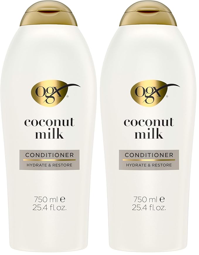 OGX Nourishing + Coconut Milk Moisturizing Conditioner for Strong, Healthy Hair with Coconut Oil & Egg White Protein, Paraben-Free, Sulfate-Free Surfactants, 25.4 fl oz (Pack of 2)