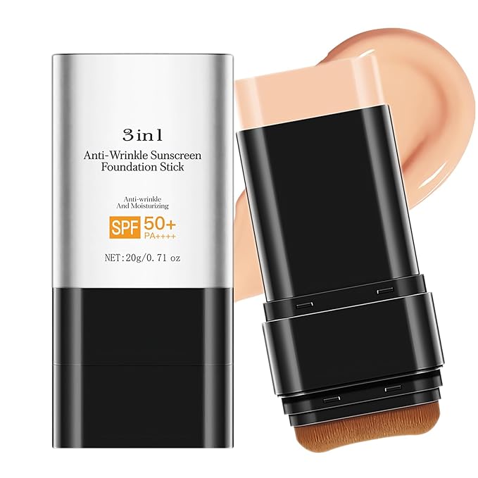 Foundation Stick with Brush, SPF 50, Hydrating Anti Wrinkle Non-Sticky Matte Finish Sun Protection for Face and Body, Long-lasting Travel Size Korean Skin Care Sun Stick (Medium, 0.71oz)