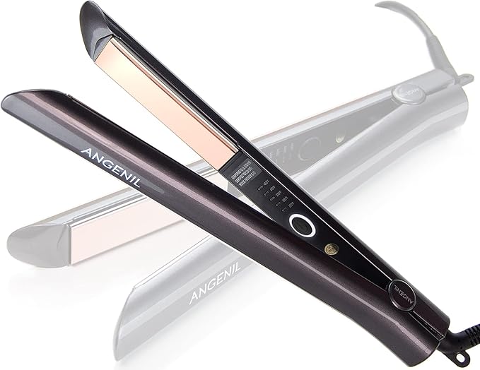 ANGENIL Titanium Flat Iron Hair Straightener and Curler 2-in-1, Professional Flat Iron Curling Iron in One, Dual Voltage Hair Straightening for Women Styling Tools, 30S Fast Heating, (290°F-450°F)