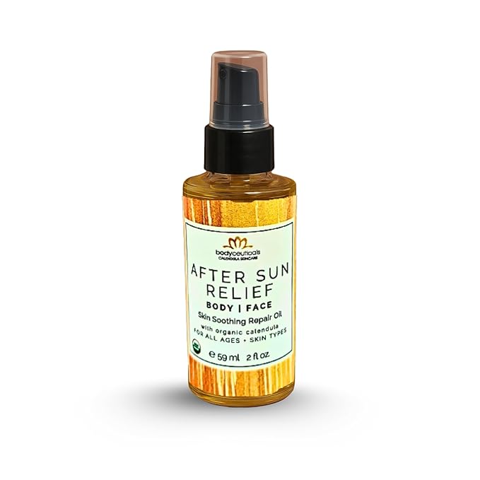 Organic Calendula After Sun Oil – Moisturizing Face and Body with Olive Oil and Vitamin E, Lightweight Formula for Normal to Oily Skin, 2 oz