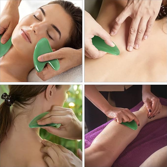 URAQT Gua Sha Massager Tool, 2 Pcs Natural Jade Stone Guasha Board, Gua Sha Scrapping Massager Stones for Physical Therapy and SPA Acupuncture Therapy, Guasha Facial Tool for Face, Eye, Neck, Body