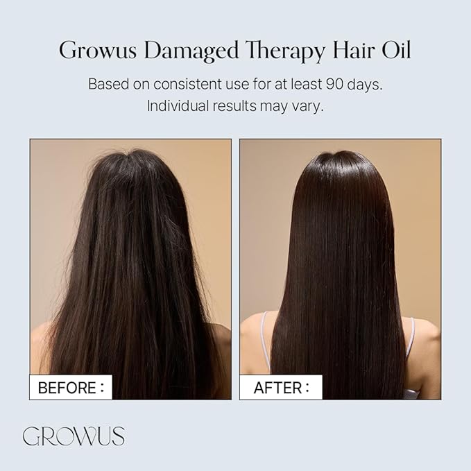 GROWUS Damage Therapy Hair Oil | Protein Botanical Oils Lightweight Non-Greasy | Adds Shine Heat UV Protection Frizz Control | K-Beauty Korean Hair Care (2.2 fl oz / 65ml)