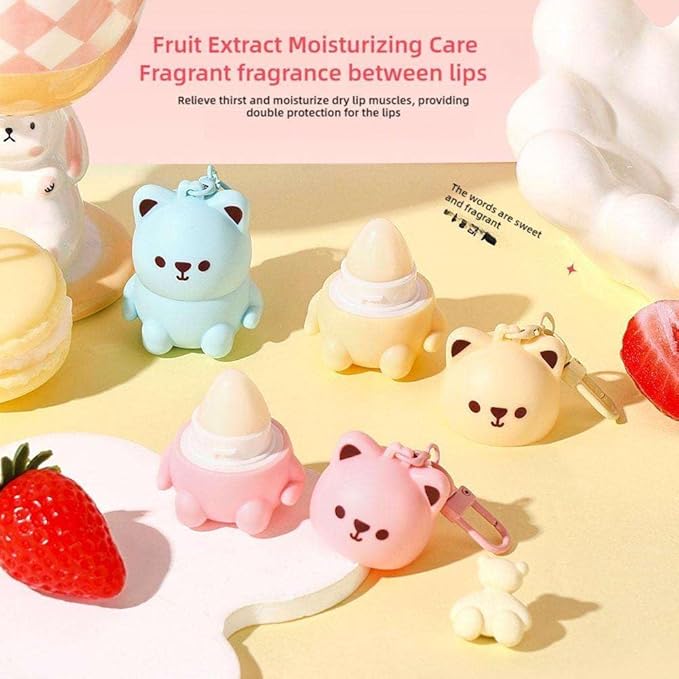Cute Little Bear Lip Balm for Children,Anti-Dry Anti-Crack Moisturizing Lip Gloss,Natural Ingredients Lipsticks Lip Care Products,Fruit Flavored Lip Stick for Kids (3pcs)