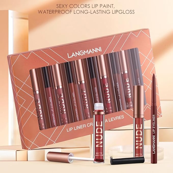 BONNIE CHOICE 12Pcs Matte Liquid Lipstick + Lip Liner Pens Set, 6 Matte Lipstick With 6 Matching Smooth Lipliner Waterproof Long Lasting 24 Hour Lip Gloss Makeup Valentine's Day Gifts for Women