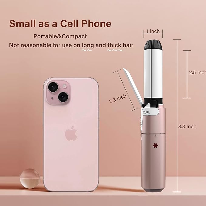 VAV Mini Travel 2 in 1 Curling Iron Small Hair Straightener and Curler Dual Voltage Flat Iron,1 Inch Hair Iron,Ceramic Portable Curling Wand,for Short Hair,Curls Bangs (Rose Gold)