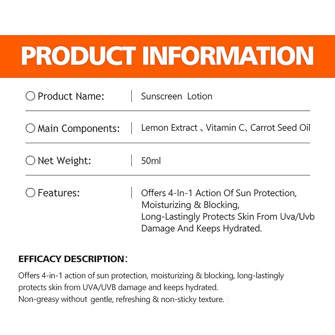DISAAR BEAUTY Lemon Extract Sunscreen Lotion High Advanced Protection SPF 50 PA+++ UVA/UVB Repair Vitamin C Hydrate Skin 50ml / 1.69fl.oz