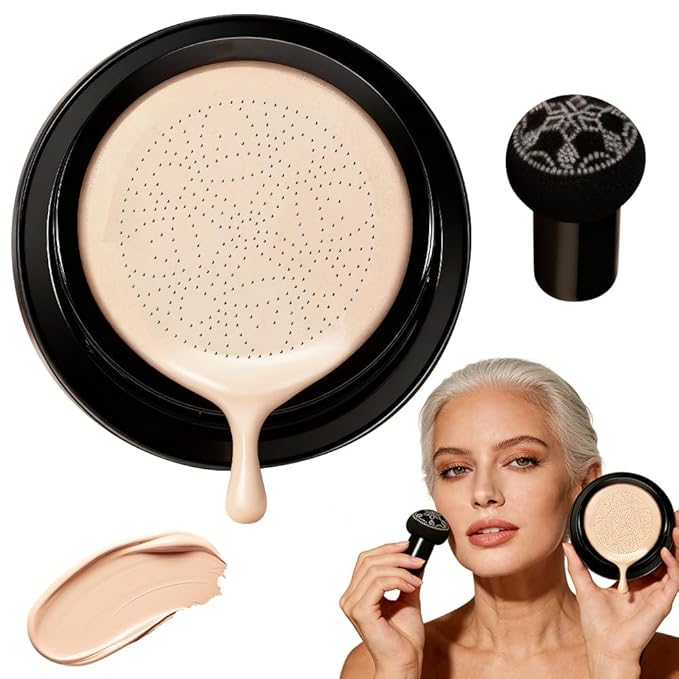 Foundation for Older Women, 2026 New Mushroom Head Cushion CC Cream Glow Foundation for Mature Skin, Moisturizing Concealer Brighten Long-Lasting (Ivory)