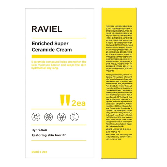 RAVIEL Enriched Super Ceramide Cream | Skin Barrier moisturizer | Hydrating Nourishing with Hyaluronic Acid, Niacinamide for Sensitive skin | Korean skin care (1.69Fl. Oz, Pack of 2)