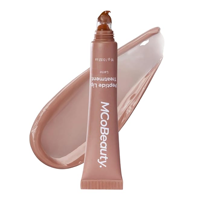 MCoBeauty Peptide Lip Treatment Latte - Hydrating Lip Balm Gloss and Plumper for Dry Chapped Lips - Creamy Coffee Tinted Lip Glaze with Shea Butter - Conditioning Lip Oil Care