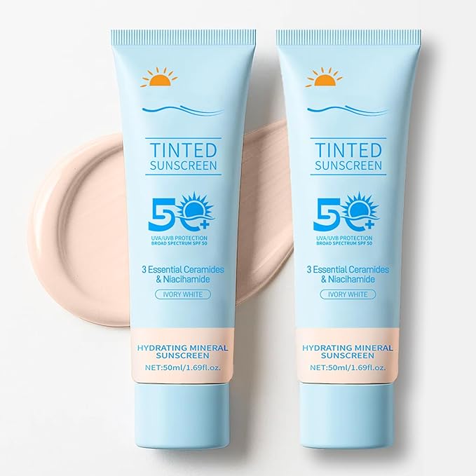 Tinted Sunscreen for Face, SPF 50 2 Pack - Face Sunscreen Lotion,UV Defense, Moisturizing, Travel Size, Light (50ML)