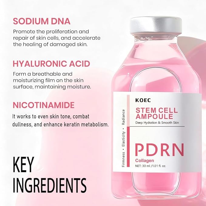 KOEC PDRN Pink Peptide Serum with Stem Cell,Face Lifting Pink Facial Ampoule,Intensive Glowing & Boosting & Hydrating,Non-Greasy,Gentle Formula 1.01 Fl Oz / 30ML
