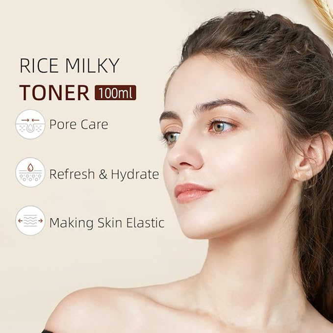 Rice Toner for Face,2 Pack Rice Milky Toners for Moisturizing,Hydrating,Refreshing,Improving Skin Texture and Softening Skins,Men Women Facial Oil Skin Rices Toner,100ml/3.52 Fl oz