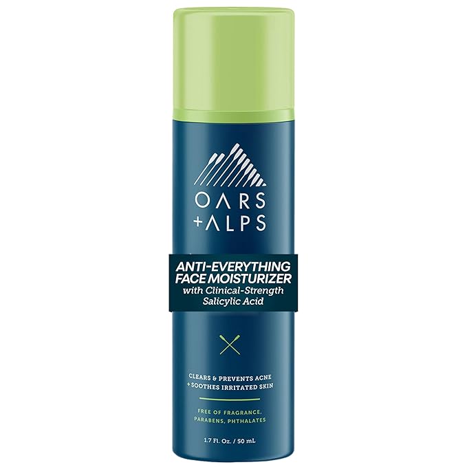 Oars + Alps Anti-Everything Facial Moisturizer with 1.0% Salicylic Acid Anti Acne Treatment, Fragrance Free Acne Fighting Face Moisturizer, Non-Greasy & Free of Parabens + Phthalates, 1.7 fl. oz