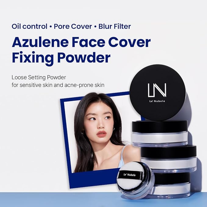 Le Nubele Azulene Face Cover Fixing Powder Translucent Loose Setting Powder, Blurring Powder, Poreless Face Primer, Blurring Primer, Mini Makeup 3g / 0.10 oz
