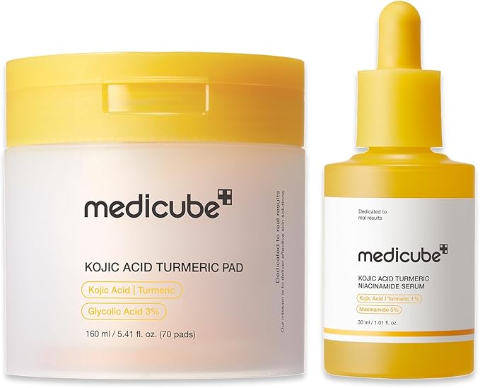 medicube Kojic Acid Renew & Smooth Duo for Troubled Skin: Kojic Acid Turmeric Clarifying Toner Pad and Kojic Acid Turmeric Clarifying & Balancing Capsule Serum