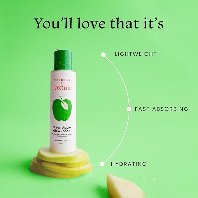 Foxtale Green Apple Glow Toner with Niacinamide | Fruit AHA Extract and Hyaluronic Acid | Clinically Proven Brightening Ingredients | All Skin Types | Men & Women - 100ml