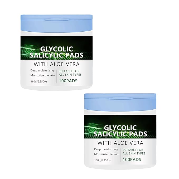 Glycolic Acid & Salicylic Acid Pads – Soft and Smooth Face Exfoliating Toner Pads with Aloe Vera – Hydrating Daily Use Pads for Sensitive Skin, 100 Count (2 Pcs)