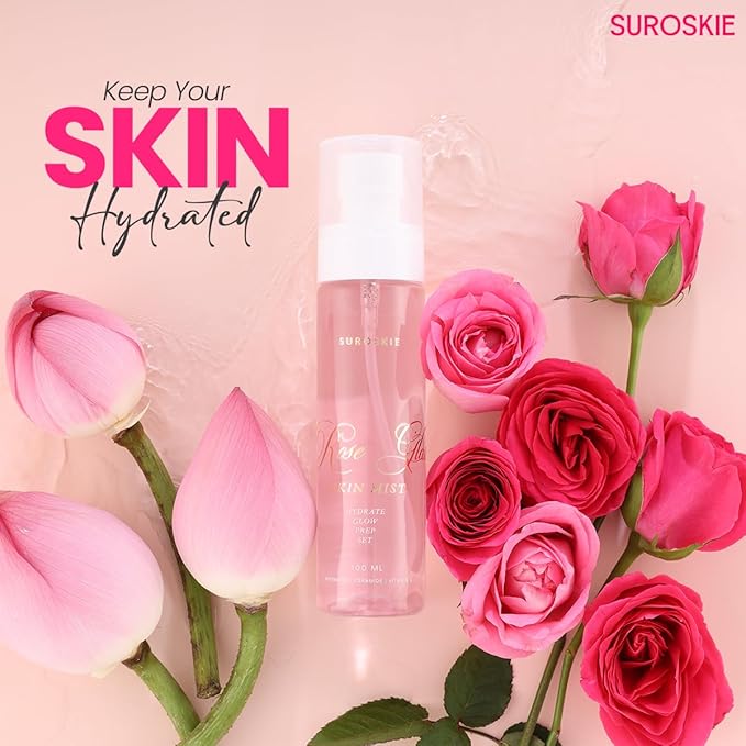 Roses Glass Skin Mist 100Ml | 2 in 1 Face Toner + Makeup Setting Spray | Rose Water for Face with Aloe Vera & Lotus | Toner for Glowing & Hydrating Skin | All Skin Types | for Men & Women