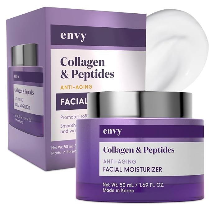 Envy Collagen & Peptides Face Moisturizer Cream - Improves Skin Texture, Reduces Fine Lines & Wrinkles - Anti-Aging, Dermatologist Tested for All Skin Types - 1.69 Fl. Oz