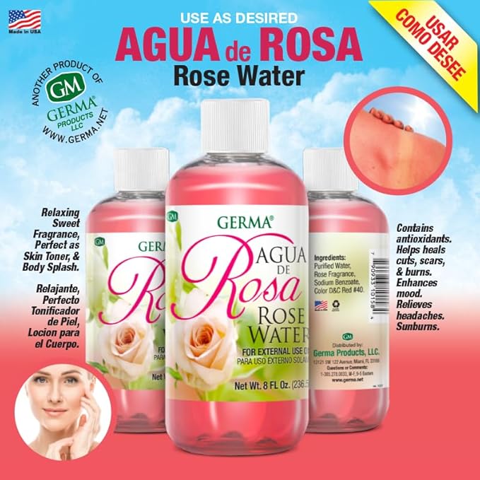 Germa Rose Water Facial Cleanser & Toner – Refreshing Botanical Skin Clarifier – Hydrating Daily Face Wash for Glowing Skin – Agua de Rosas – 4 fl oz