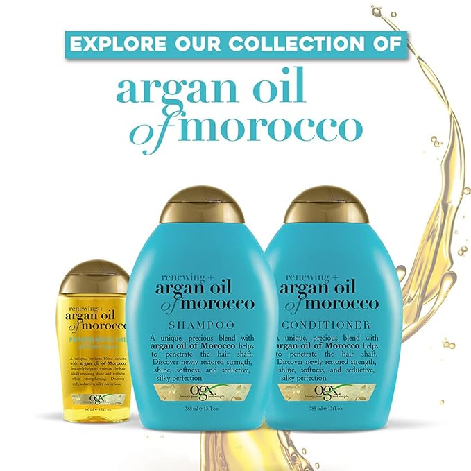 OGX Renewing + Argan Oil of Morocco,Cold-Pressed Argan Oil for Hair Penetrating Treatment & Shine,Moisturizing & Strengthening Silky-Oil for All Hair Types,Paraben-& Sulfate Free,3.3 fl oz,(Pack of 2)