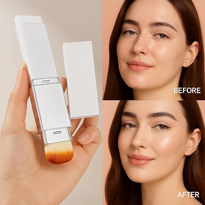 Blanc Cover Cream Stick – Korean Color Changing Foundation Stick with Volufiline & Collagen – Concealer Foundation Sticks for Dewy Skin– Makeup Foundations Sticks with Detachable Brush (White)