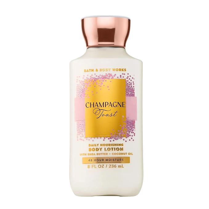 Bath & Body Works Champagne Toast Body Lotion, Lightweight Daily Moisturizer with Shea Butter & Coconut Oil, Bubbly Champagne & Sparkling Berry Scent, 8 fl oz - 1 Pack