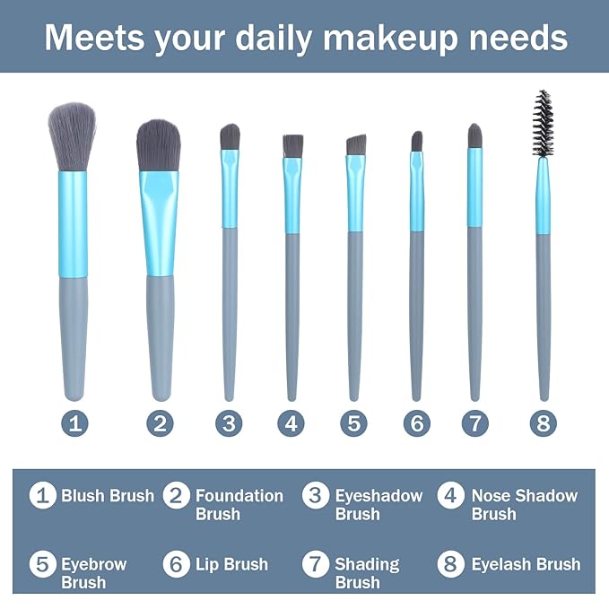 15 Sets Mini Makeup Brush Bulk Travel Sets,Synthetic Fibre Face Make up Brushes Women's makeup set Blush Brush for Party Favor,Gift Set Bridesmaids, Bachelor Party Present(Light Blue)