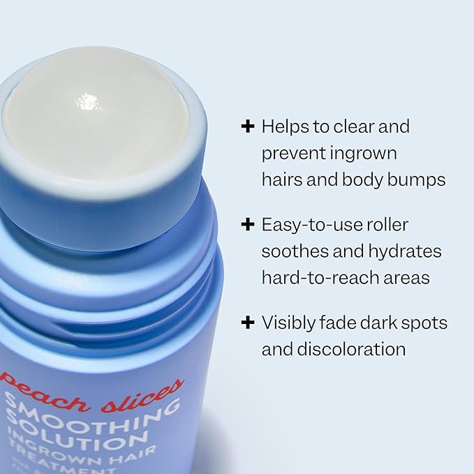 Peach Slices - Smoothing Solution Ingrown Hair Treatment (1.69 oz) - Smooth, Relieve, Soften Skin - 360 Roller - BHA, AHA, PHA, Niacinamide, Licorice - Vegan & Cruelty Free - Korean Skin Care & Beauty